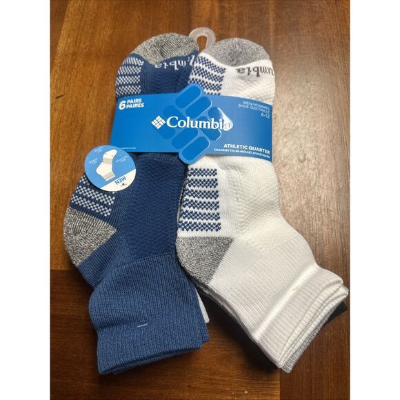 Columbia 6-Pair Men's Athletic Quarter Cut Socks. 6-12. Assorted Colors. New. - Picture 1 of 5